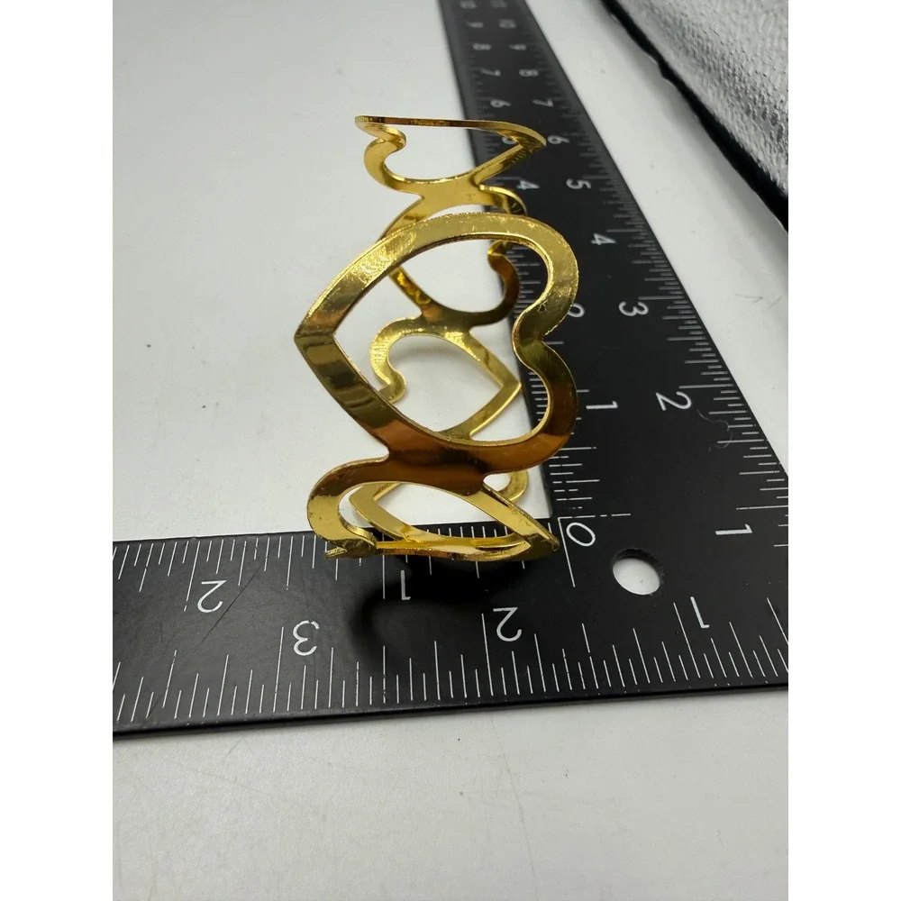 Gold Tone Open Heart Cuff Bracelet Romantic Statement Jewelry